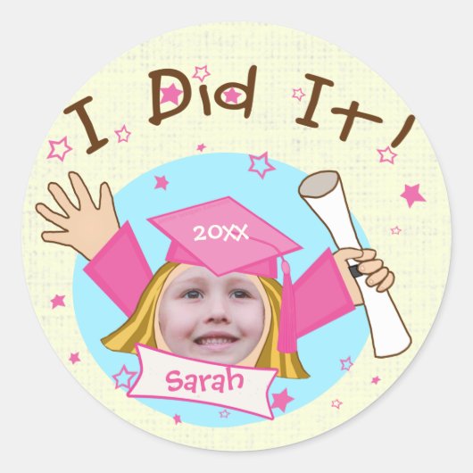 Custom School Meisje's Afstudeerder Afstuderen Sti Ronde Sticker (Voorkant)