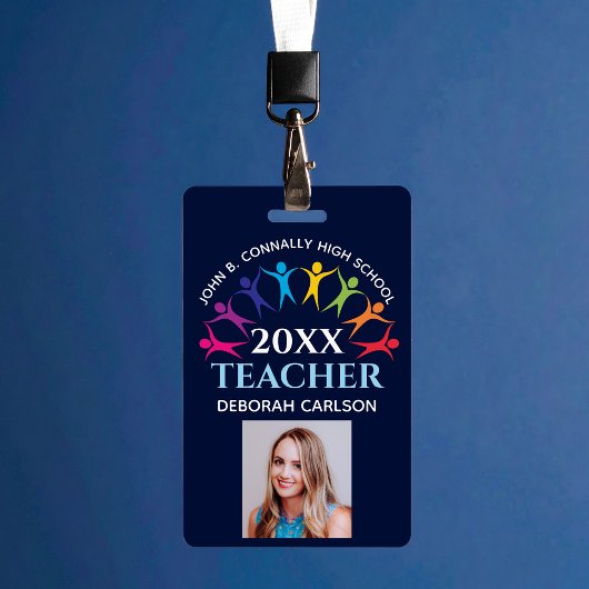 Custom School Teacher Schattige Rainbow Naam Bar C Badge