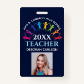 Custom School Teacher Schattige Rainbow Naam Bar C Badge (Voorkant)
