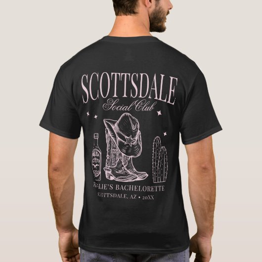 Custom Scottsdale Bachelorette Party Social Club T-shirt (Achterkant)