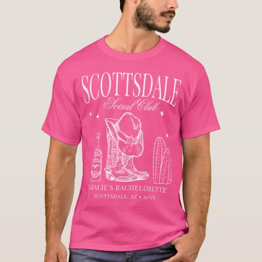 Custom Scottsdale Bachelorette Party Social Club T-shirt (Voorkant)
