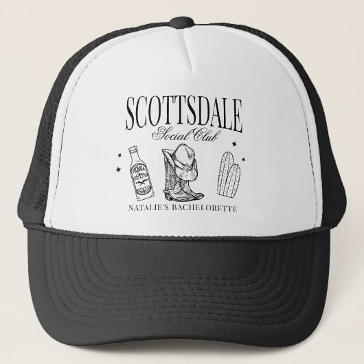 Custom Scottsdale Bachelorette Party Social Club Trucker Pet (Voorkant)