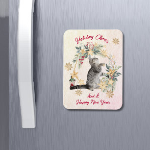 Custom Script Cat Waterverf Nieuwjaar Kerst Magneet