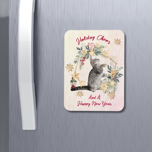 Custom Script Cat Waterverf Nieuwjaar Kerst Magneet