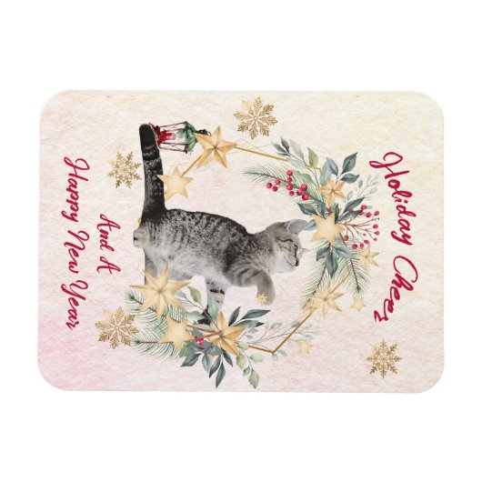 Custom Script Cat Waterverf Nieuwjaar Kerst Magneet (Horizontaal)