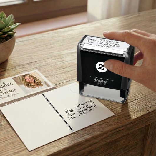 Custom Script Lash Brow Studio Name Address Phone Zelfinktende Stempel