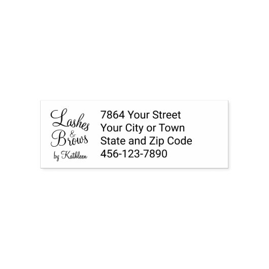 Custom Script Lash Brow Studio Name Address Phone Zelfinktende Stempel (Design)