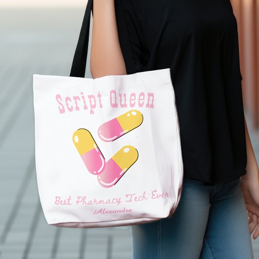 Custom Script Queen Pink Capsule Pharmacy Tech Tote Bag