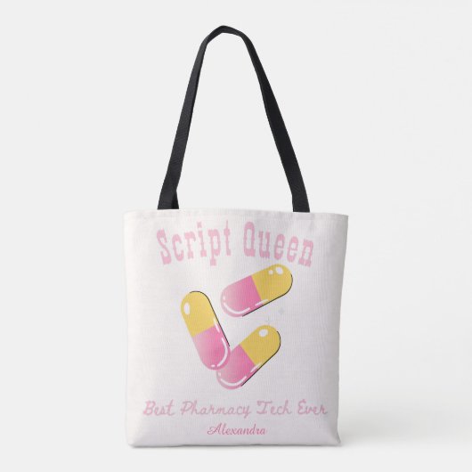 Custom Script Queen Pink Capsule Pharmacy Tech Tote Bag (Achterkant)