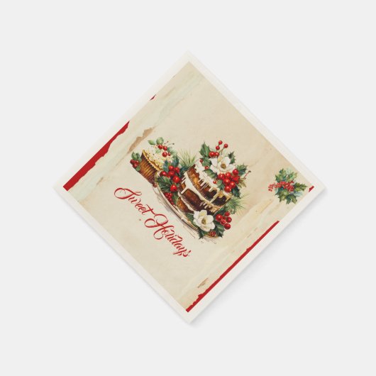  Custom Script Rustic Foliage Red Christmas Servet (Hoek)