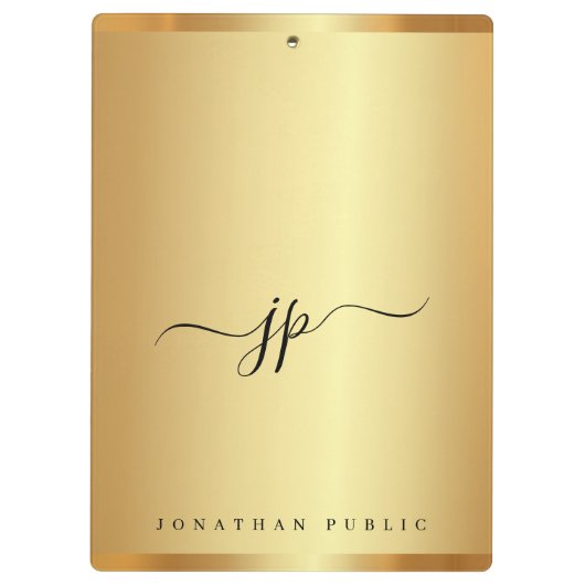 Custom Script Text Monogram Luxury Gold Glamour Klembord (Achterkant)