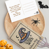 Custom Script  Zwart Sinaasappel Halloween Witch Briefkaart