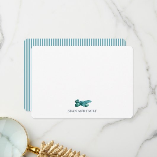 Custom Sea Turtle Painting Nautical Stationary Bedankkaart (Voorkant / Achterkant in situ)