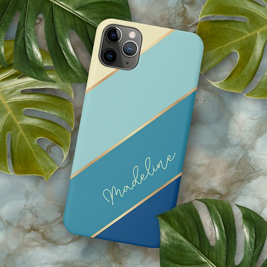 Custom Seafoam Blue Blauwgroen Aqua Turquoise Stri iPhone Hoesje