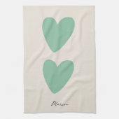 Custom Seafoam Green Mint Hart Keukenhanddoek (Verticaal)