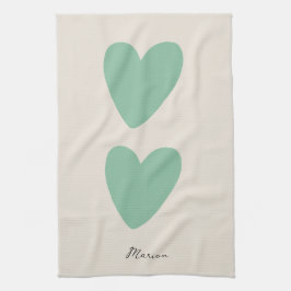 Custom Seafoam Green Mint Hart Keukenhanddoek