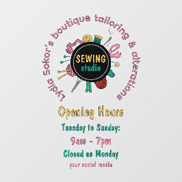 Custom Seamstress Tools QR Code Window Cling Raamsticker