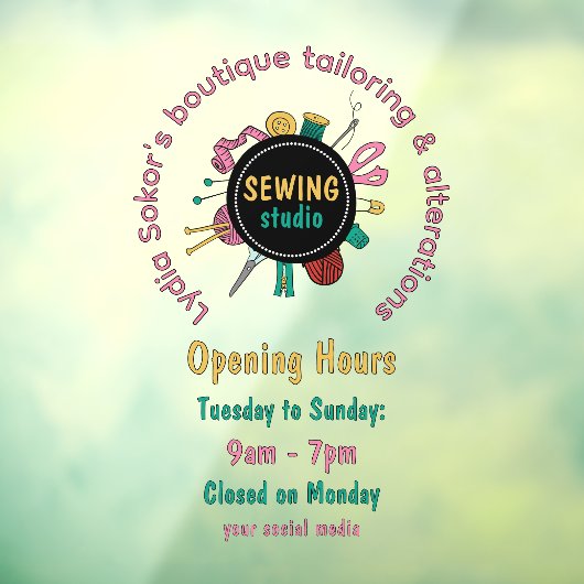 Custom Seamstress Tools QR Code Window Cling Raamsticker (Vel 3)