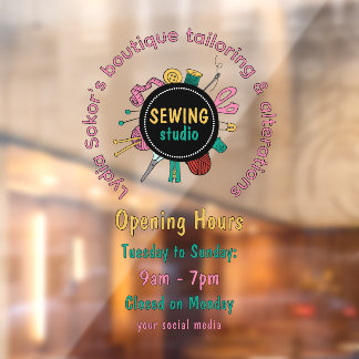 Custom Seamstress Tools QR Code Window Cling Raamsticker