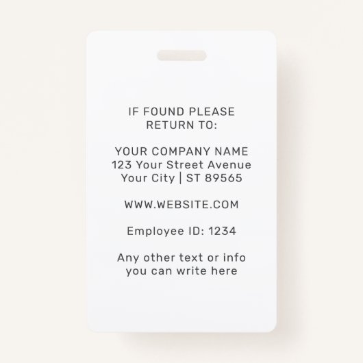 Custom Security Badge Employee/Event ID with Photo (Achterkant)