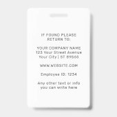 Custom Security Badge Employee/Event ID with Photo (Back)