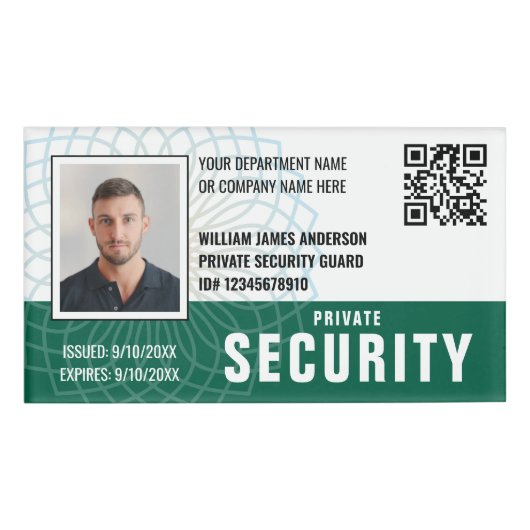 Custom Security Guard ID Foto Groene Label Badge (Voorkant)