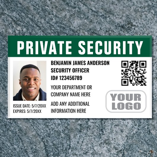 Custom Security Guard ID Foto Logo Groen Naambadge