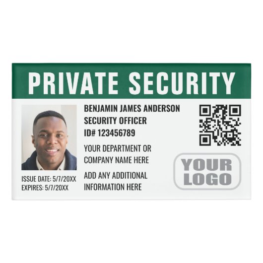 Custom Security Guard ID Foto Logo Groen Naambadge (Voorkant)