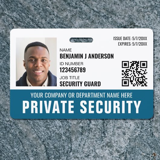 Custom Security Guard ID Foto Logo Naam Blauwgroen Badge