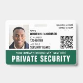 Custom Security Guard ID Foto Logo Naam Groen Badge (Voorzijde)