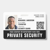 Custom Security Guard ID Foto Logo Naam Zwart Badge (Front)