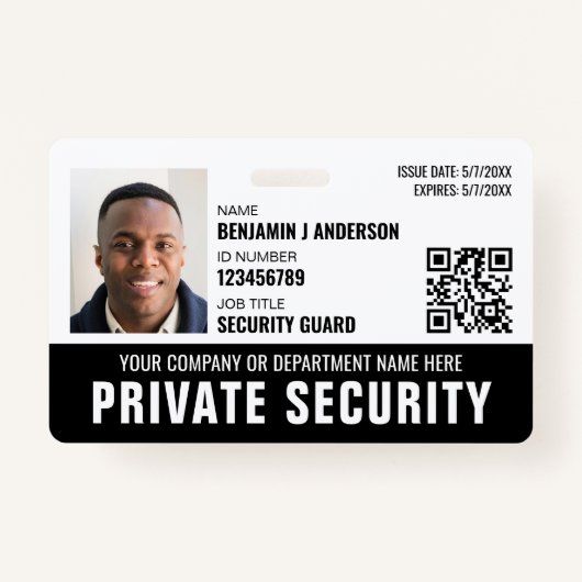 Custom Security Guard ID Foto Logo Naam Zwart Badge (Voorkant)