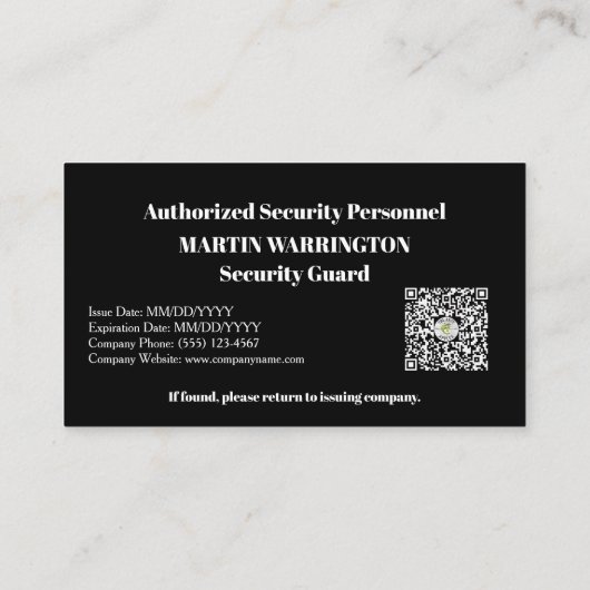 Custom Security Guard ID Photo Black Badge | Profe Visitekaartje (Achterkant)