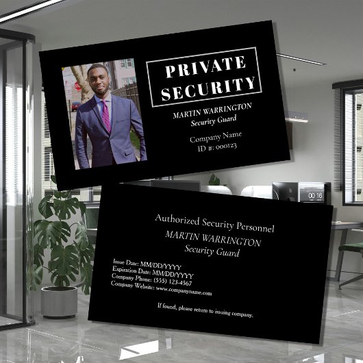 Custom Security Guard ID Photo Black Badge | Profe Visitekaartje