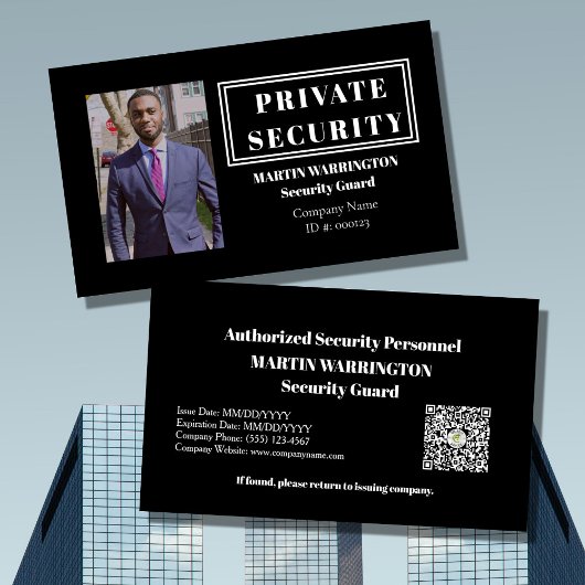 Custom Security Guard ID Photo Black Badge | Profe Visitekaartje