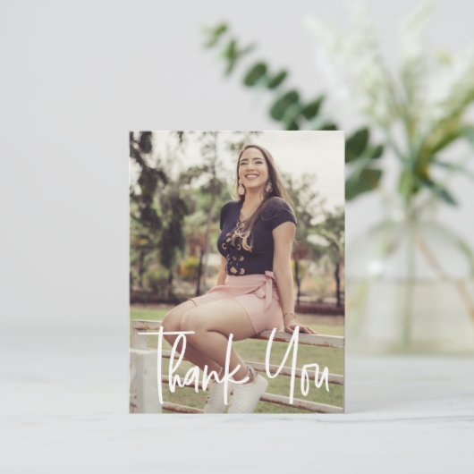 Custom Senior Afstuderen Foto Dank u Aankondigingskaart (Staand voorkant)