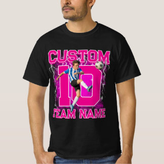 Custom senior soccer player, team name & number  t-shirt