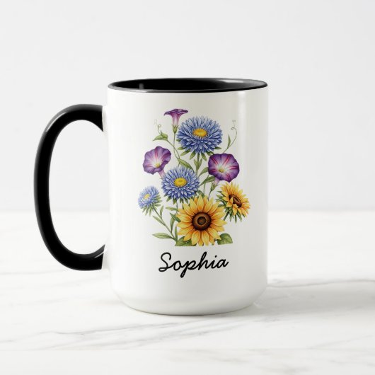 Custom September Birth Flower - Personalized Name Mok (Links)