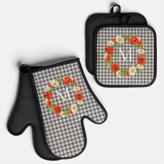 Custom Shabby Chique Poppies En Daisies Krans Ovenwant & Pannenlap Set