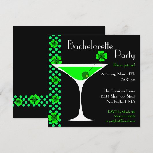 CUSTOM Shamrock Bachelorette Martini Invitation Kaart (Voorkant / Achterkant)