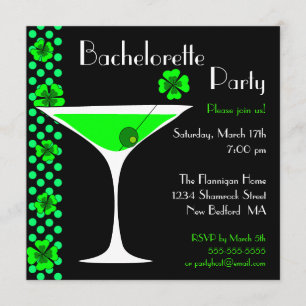 CUSTOM Shamrock Bachelorette Martini Invitation Kaart