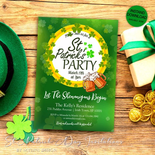 Custom Shamrocks Bier St. Patrick's Day Party Kaart