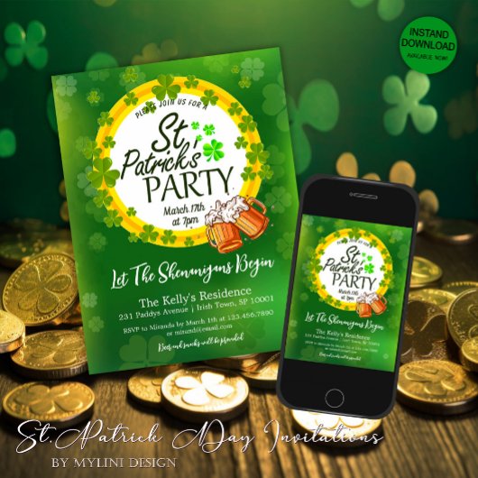 Custom Shamrocks Bier St. Patrick's Day Party Kaart