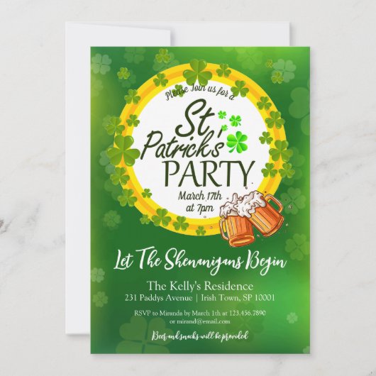 Custom Shamrocks Bier St. Patrick's Day Party Kaart (Voorkant)