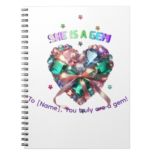 Custom She Is A Gem Heart Gemstone Gift Notitieboek (Voorkant)