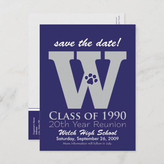 ::custom:::_sheila Class Reunion Save-the-Date v1 Aankondigingskaart (Voorkant / Achterkant)