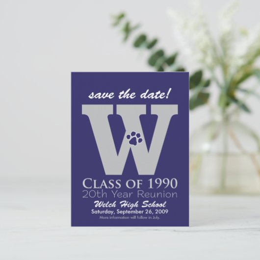 ::custom:::_sheila Class Reunion Save-the-Date v1 Aankondigingskaart (Staand voorkant)