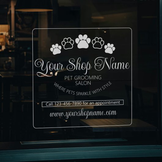 Custom Shop Naam Pet Salon Business Wit Voorkant Raamsticker