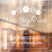 Custom Shop Naam Pet Salon Business Wit Voorkant Raamsticker (Vel 2)