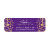 CUSTOM sierlijk filigraan damast paarse goud Etiket (Voorkant)